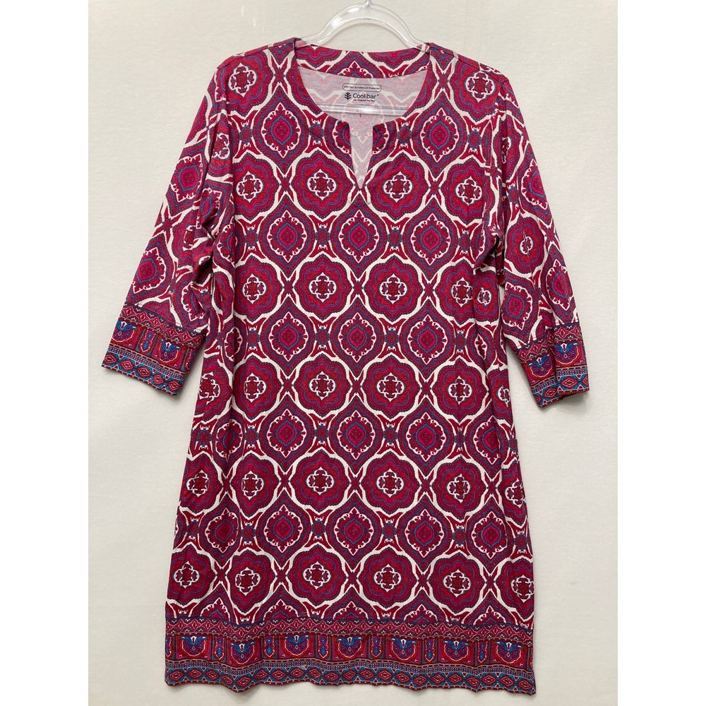 Coolibar Sun Protection Dress Large Pink Medallion Print UPF 50+ Stretch Outdoor - Picture 1 of 8